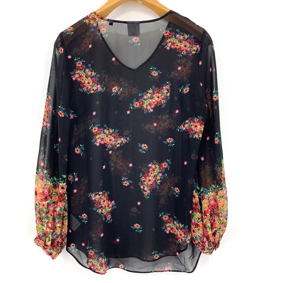 Cabi Blooming Blouse #3594, Floral Print Sheer Long Sleeve V-Neck Top, Medium - Picture 5 of 16